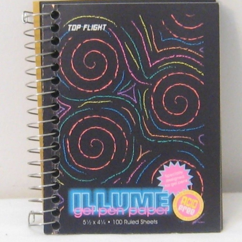 Vintage 1990s Gel Pens Ink Paper Spiral Notebook 100 Black Sheets-5.5x4.25 inch